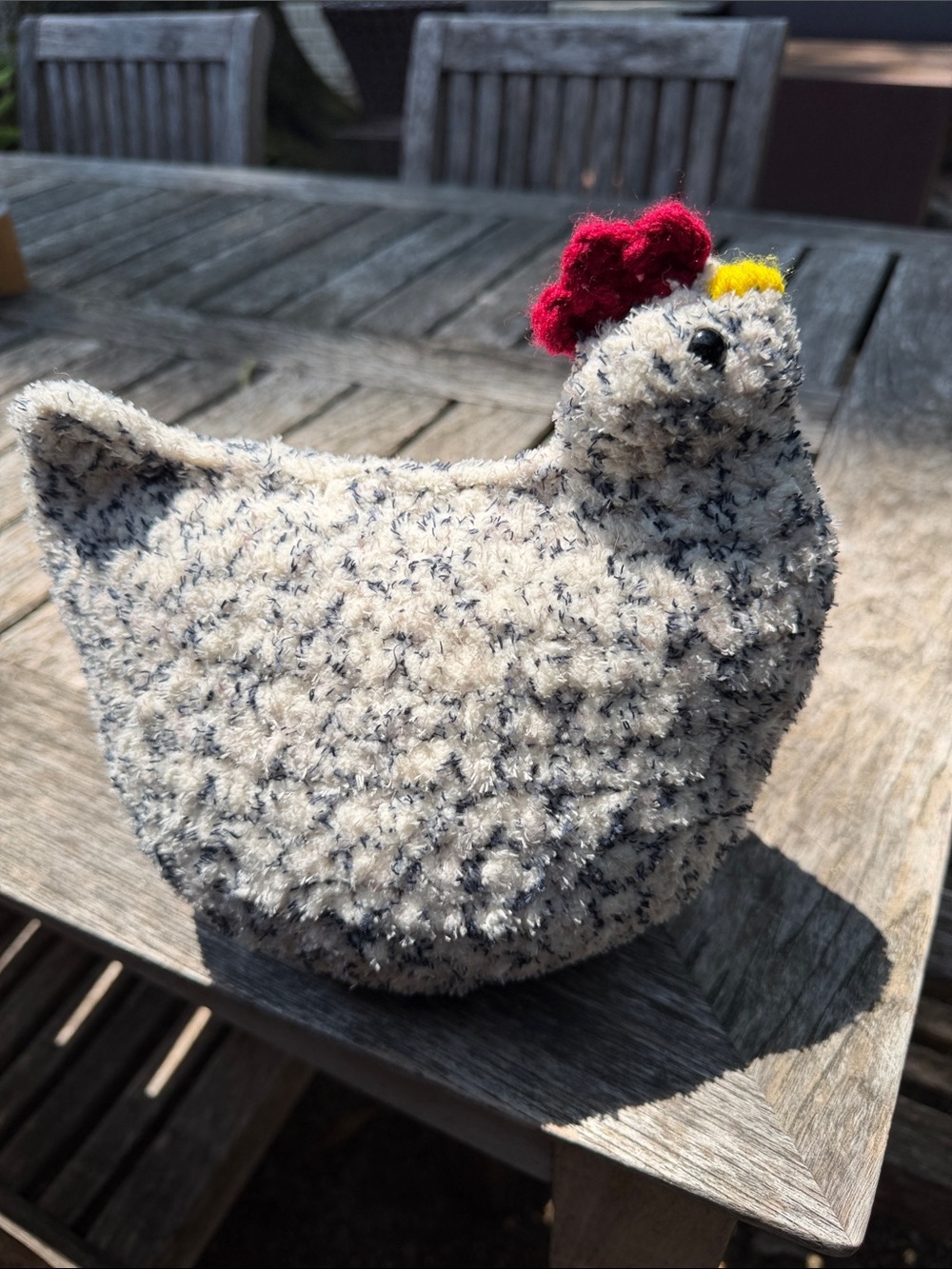 Handcrafted Gray & Red Chicken Accent Pillow - Soft Plush Farmhouse Decor